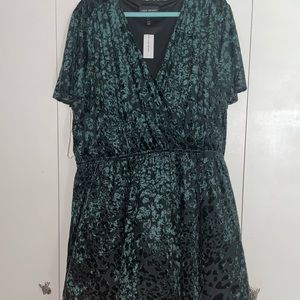 Green & Black Velour Cheetah print Dress